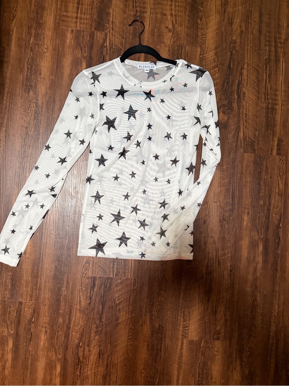 White Star Print Long Sleeve mesh Top